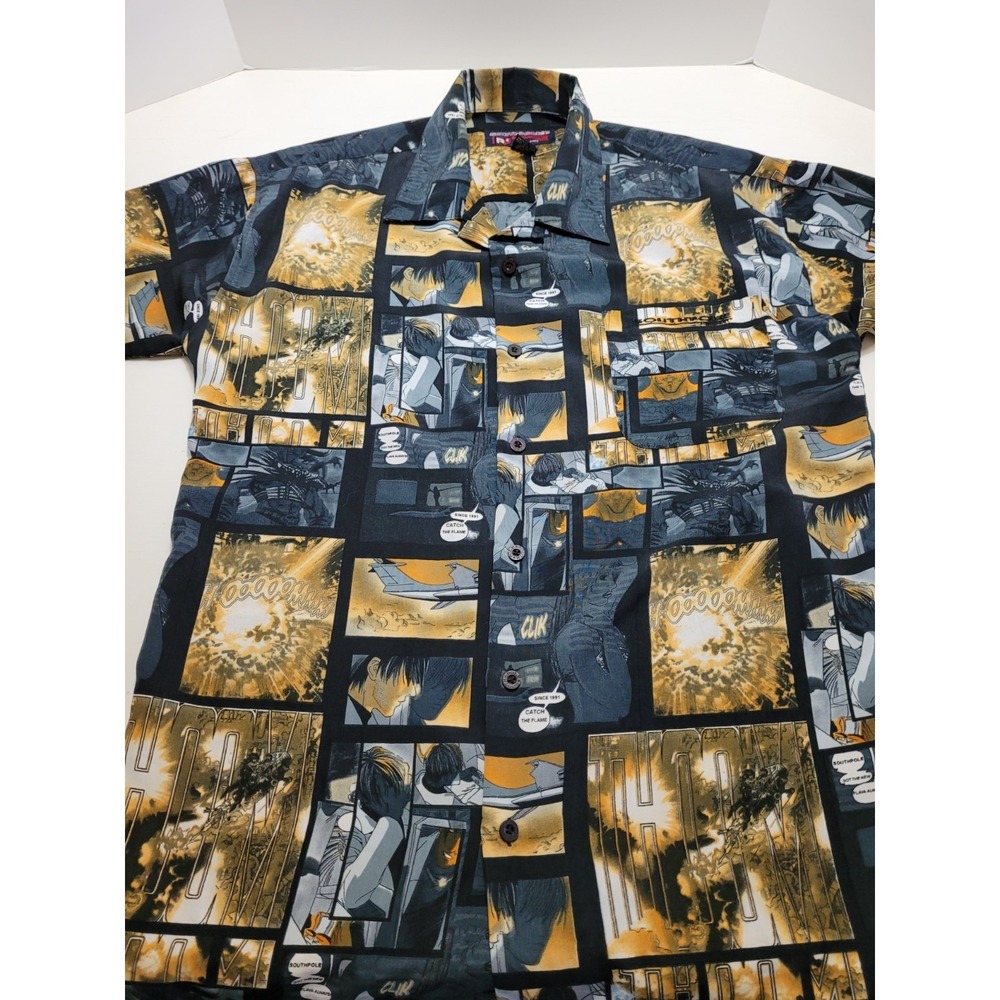 SOUTHPOLE Shirt Men's XL Gold & Black Graphics Button Up Hip Hop/Anime/Manga